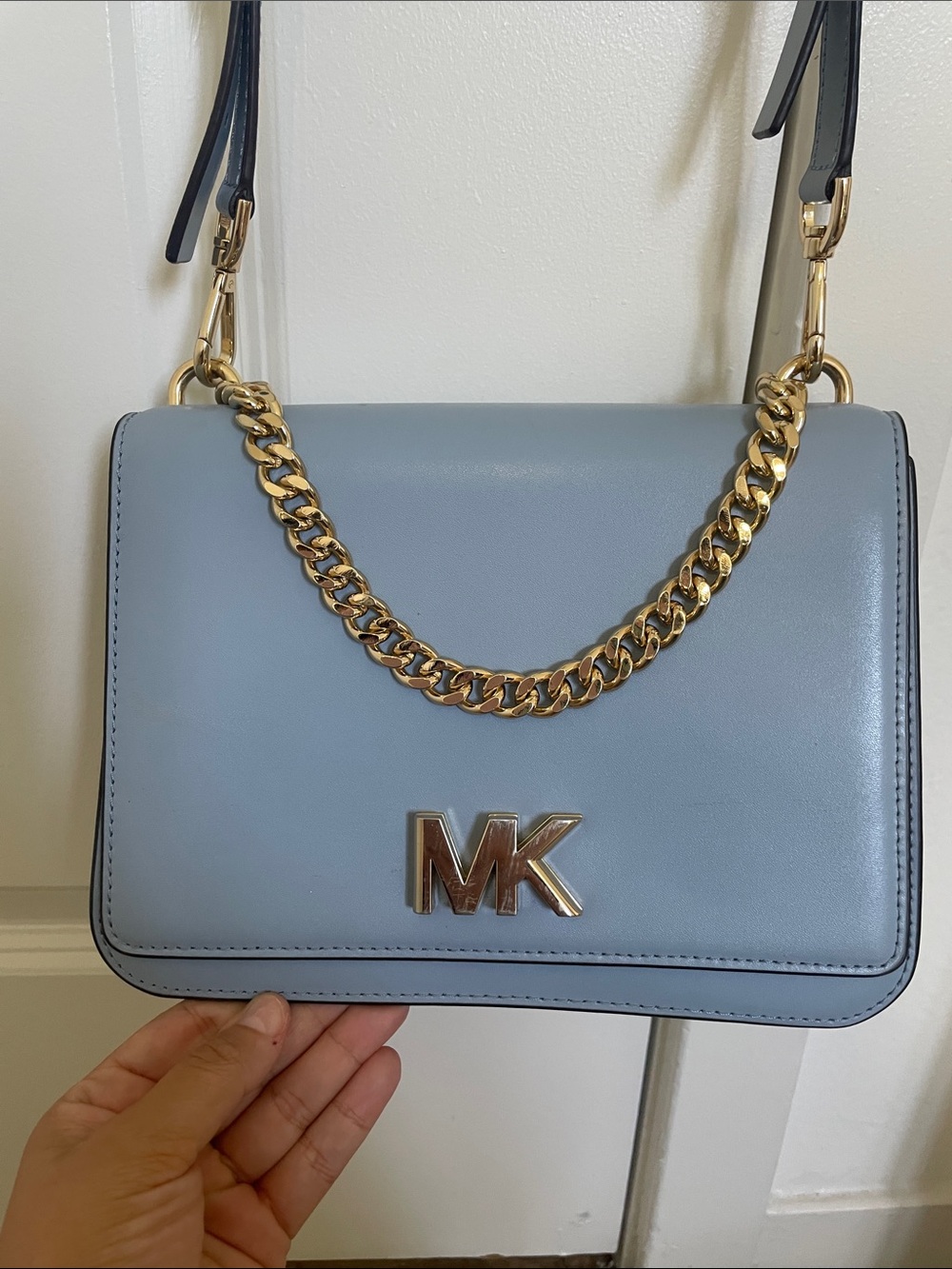 (USED TWICE ONLY) Michael Kors Light Blue Leather Crossbody with Gold Chain